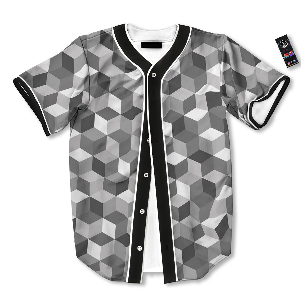 Cube Shape Grey Geometric Print Pattern Baseball Jersey-grizzshop
