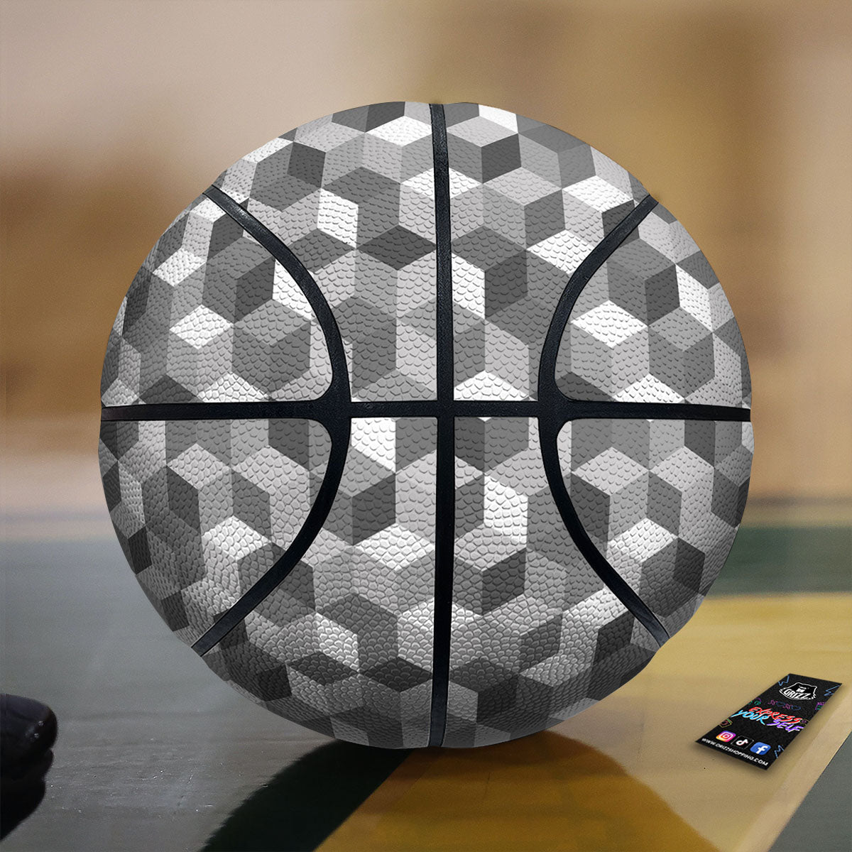 Cube Shape Grey Geometric Print Pattern Basketball-grizzshop