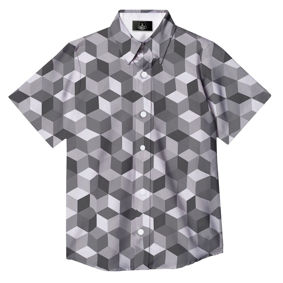 Cube Shape Grey Geometric Print Pattern Button Up Shirt-grizzshop