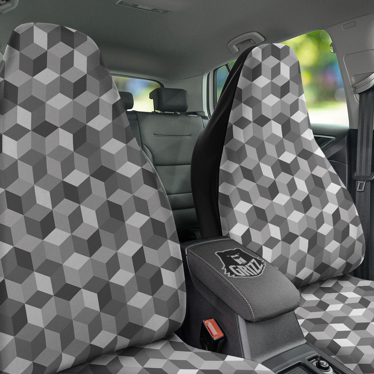 Cube Shape Grey Geometric Print Pattern Car Seat Covers-grizzshop
