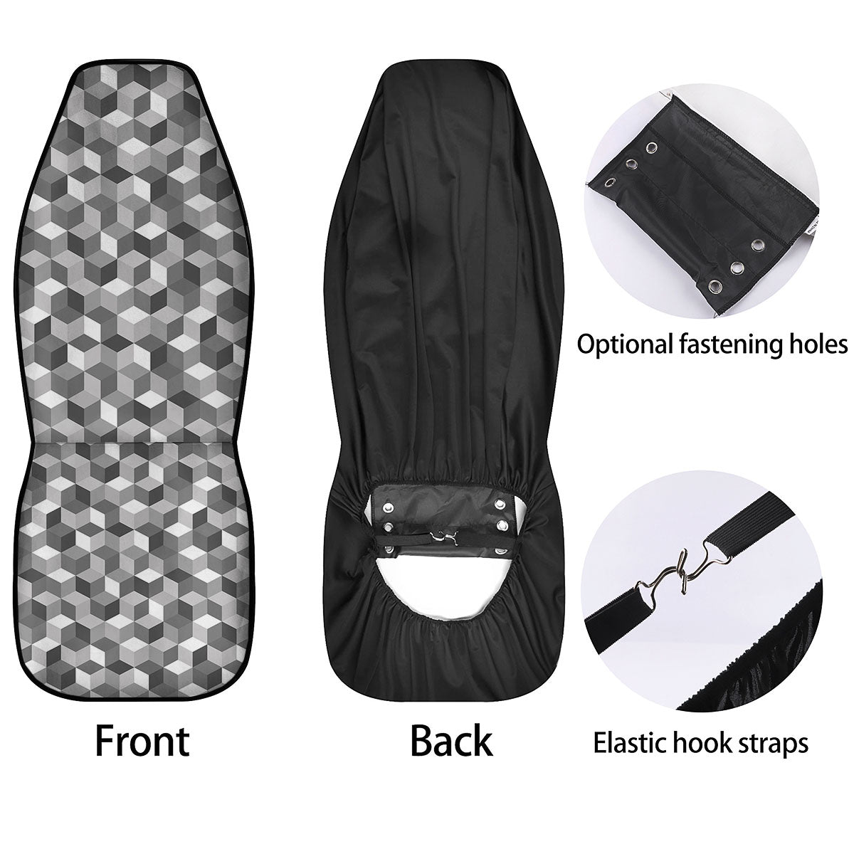 Cube Shape Grey Geometric Print Pattern Car Seat Covers-grizzshop