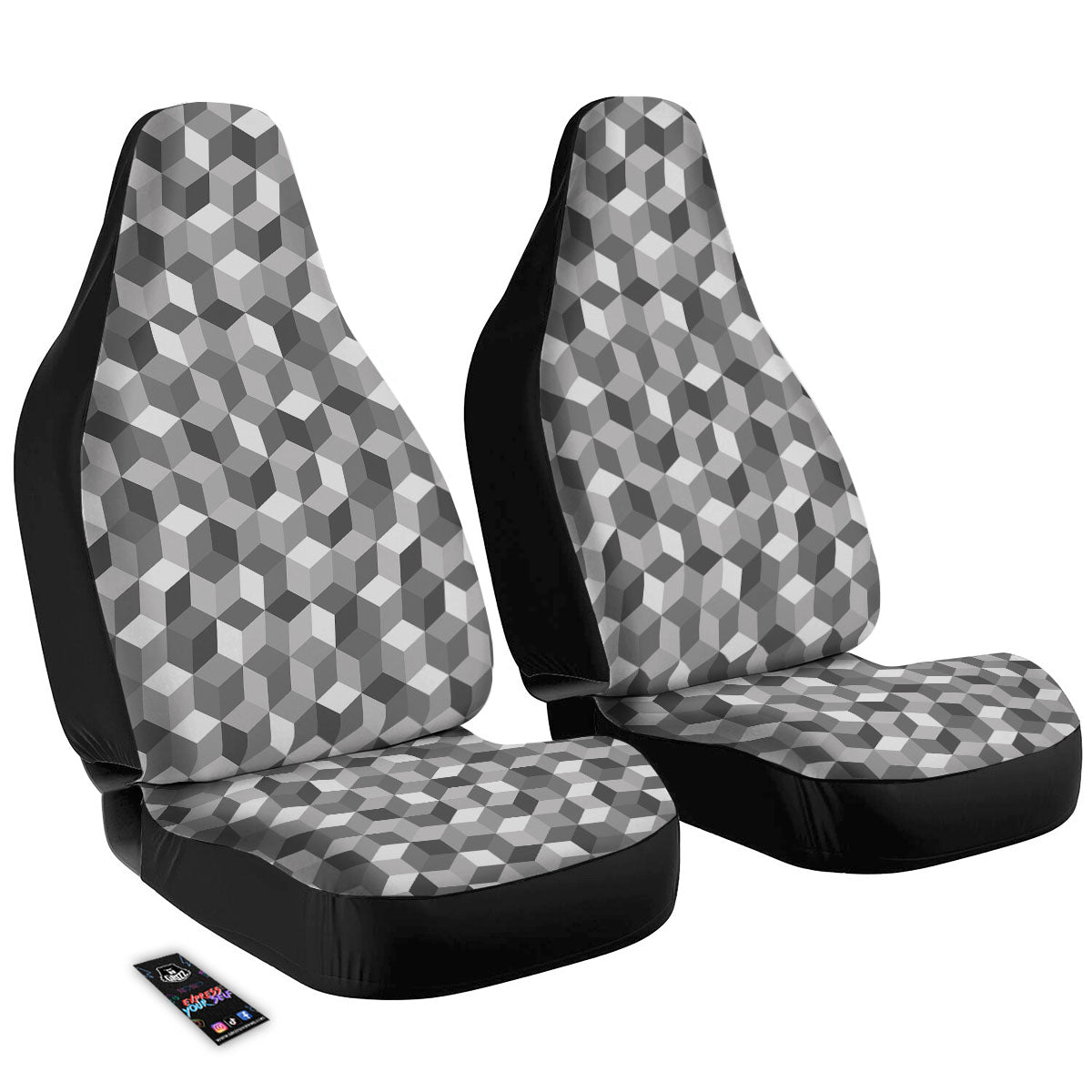 Cube Shape Grey Geometric Print Pattern Car Seat Covers-grizzshop