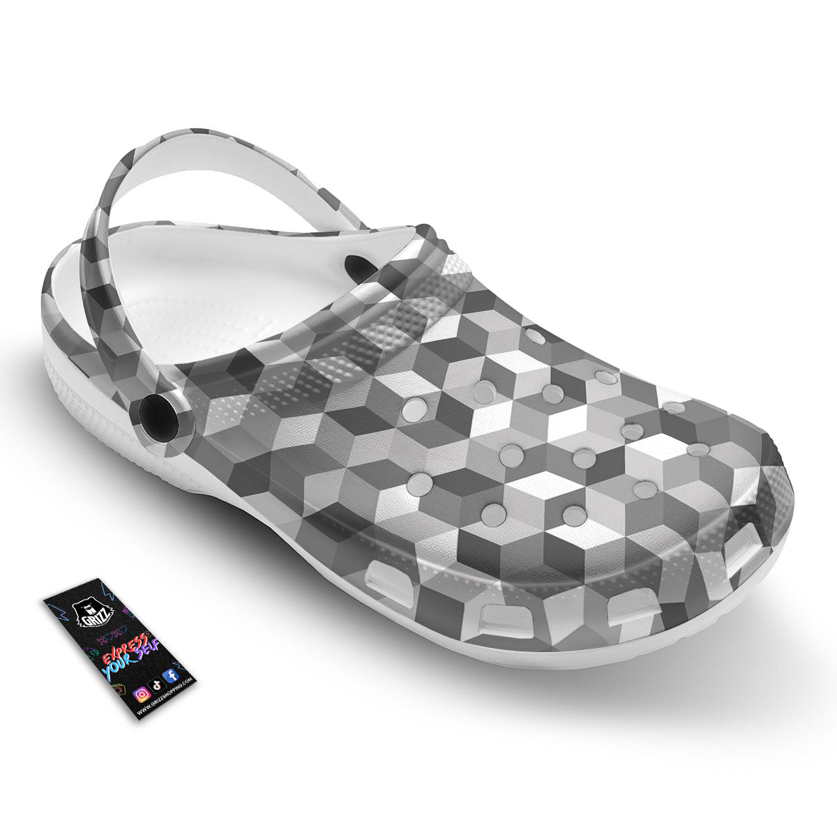 Cube Shape Grey Geometric Print Pattern Clog-grizzshop