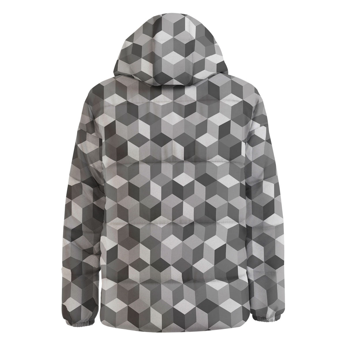 Cube Shape Grey Geometric Print Pattern Down Jacket-grizzshop