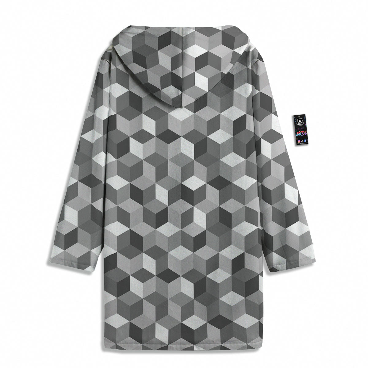 Cube Shape Grey Geometric Print Pattern Men's Windbreaker Jacket-grizzshop