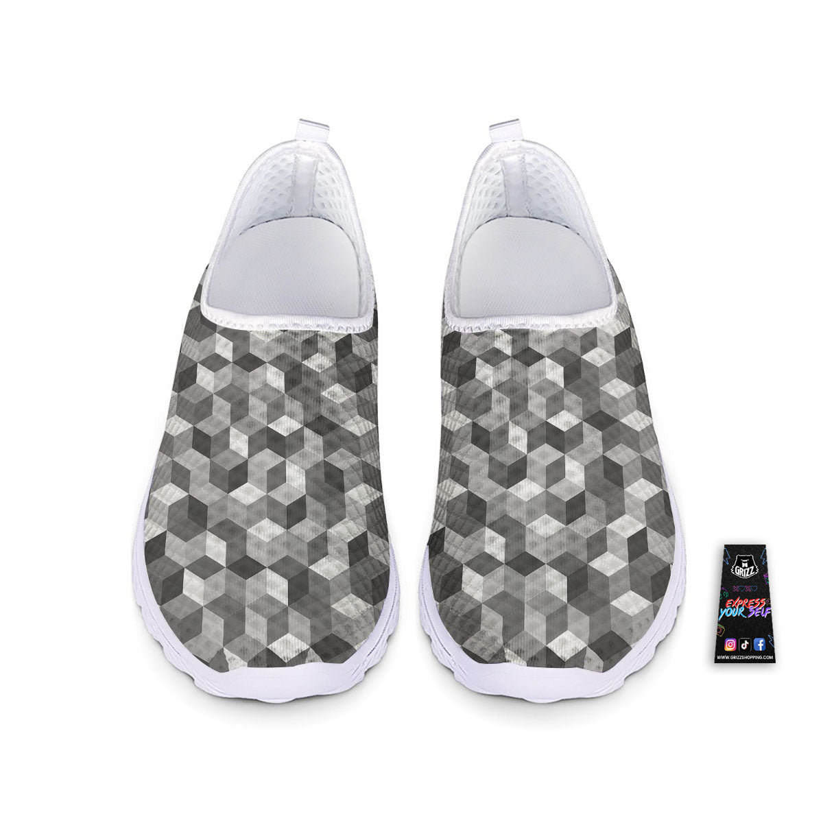 Cube Shape Grey Geometric Print Pattern Nurse Shoes-grizzshop