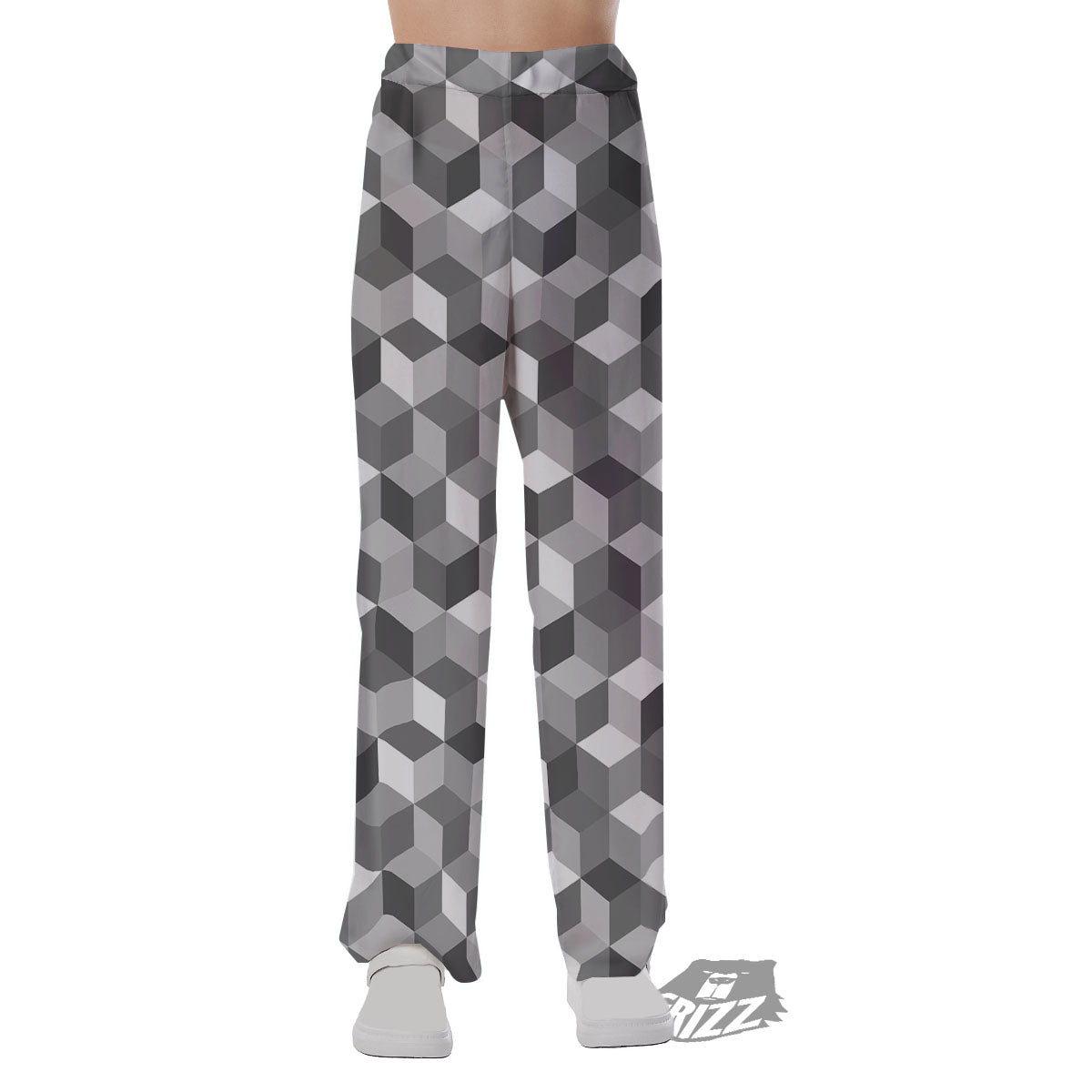 Cube Shape Grey Geometric Print Pattern Pajama Pants-grizzshop