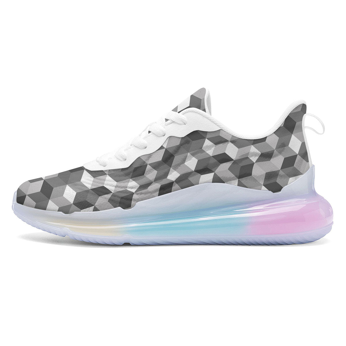 Cube Shape Grey Geometric Print Pattern Running Sneakers-grizzshop