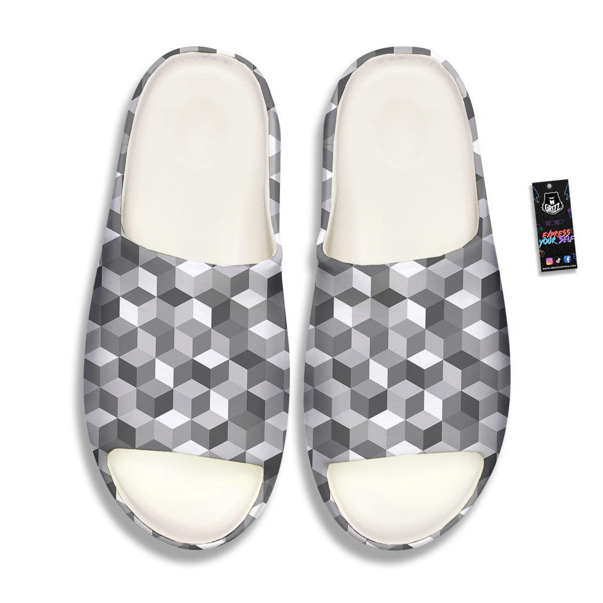 Cube Shape Grey Geometric Print Pattern Sandals-grizzshop