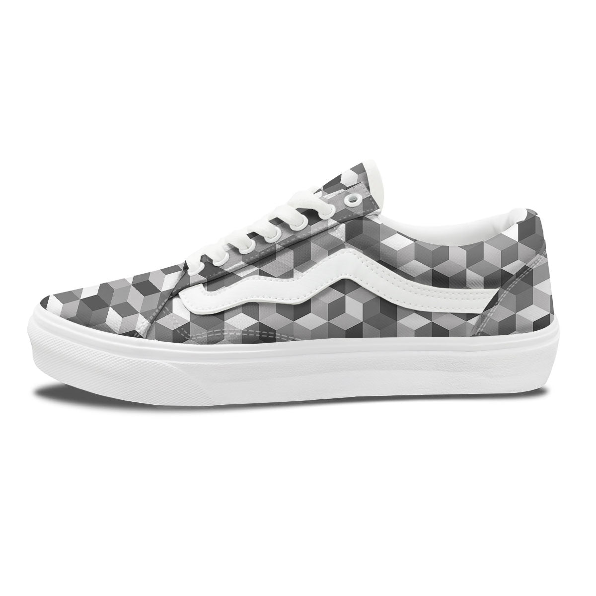 Cube Shape Grey Geometric Print Pattern Skate Shoes-grizzshop
