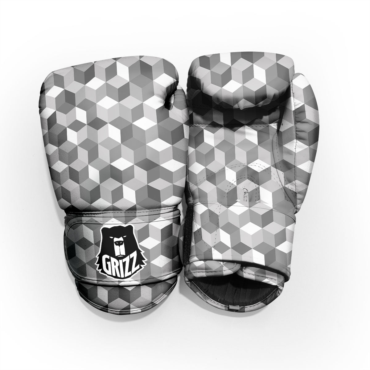 Cube Shape Grey Geometric Print Pattern Sparring Gloves-grizzshop