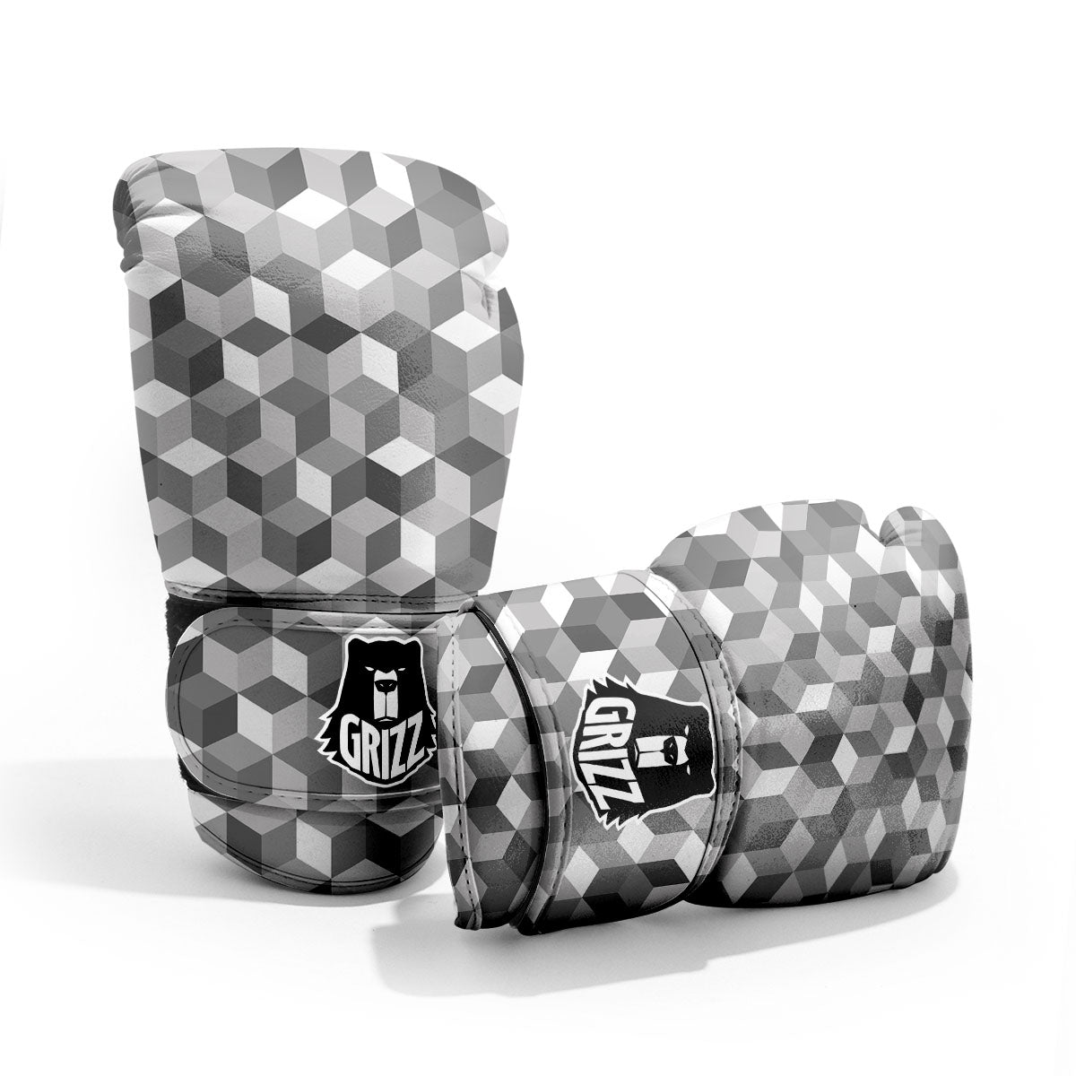 Cube Shape Grey Geometric Print Pattern Sparring Gloves-grizzshop