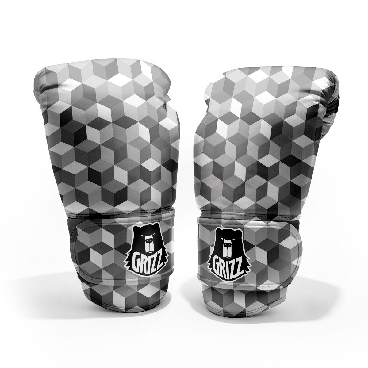 Cube Shape Grey Geometric Print Pattern Sparring Gloves-grizzshop