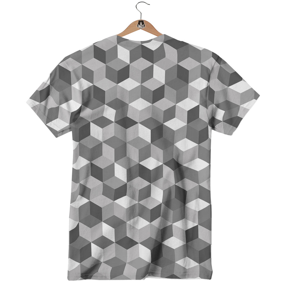 Cube Shape Grey Geometric Print Pattern T-Shirt-grizzshop
