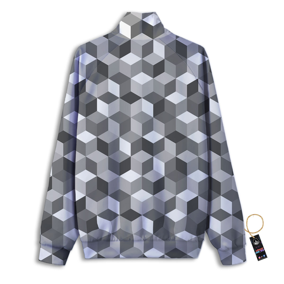 Cube Shape Grey Geometric Print Pattern Track Jacket-grizzshop
