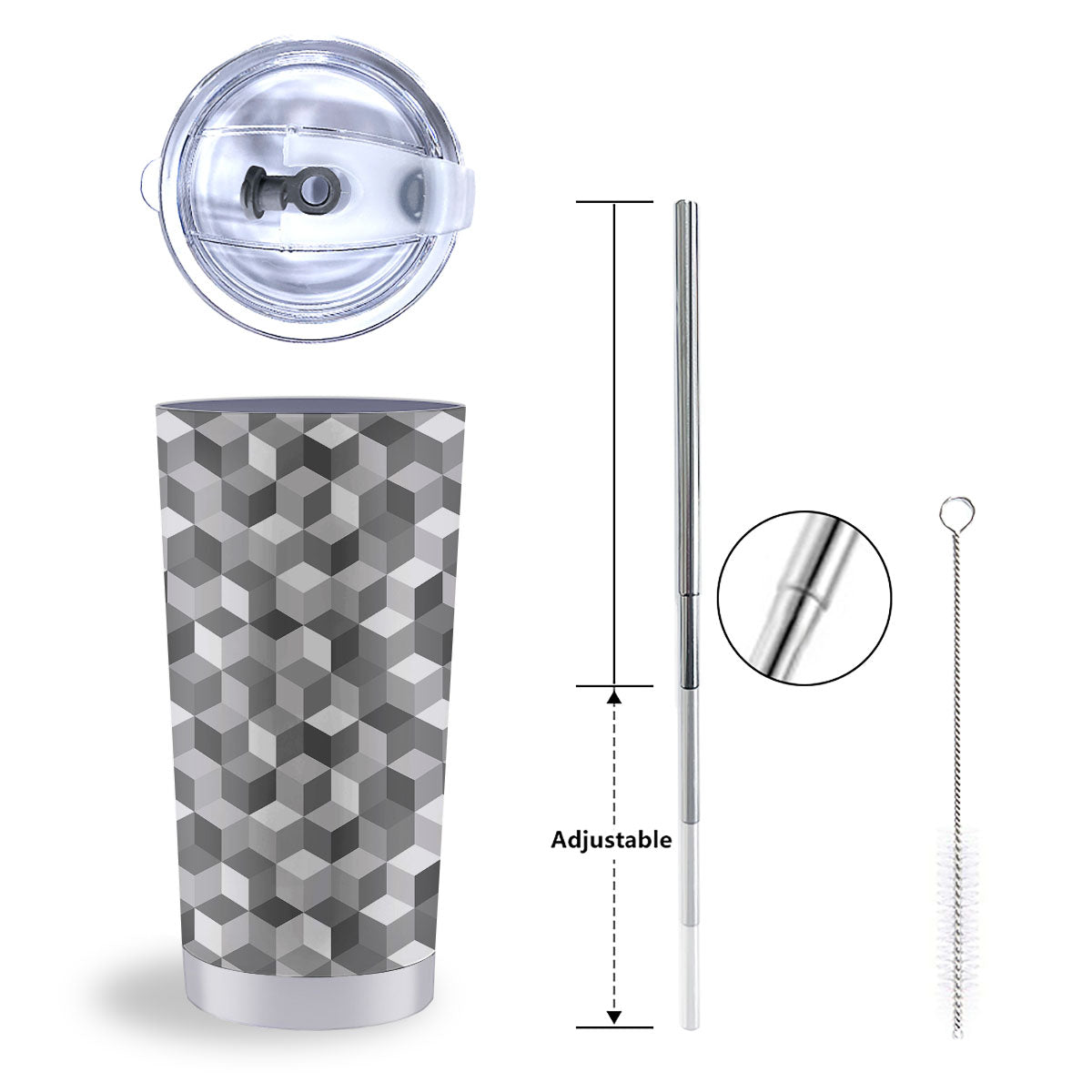 Cube Shape Grey Geometric Print Pattern Tumbler-grizzshop