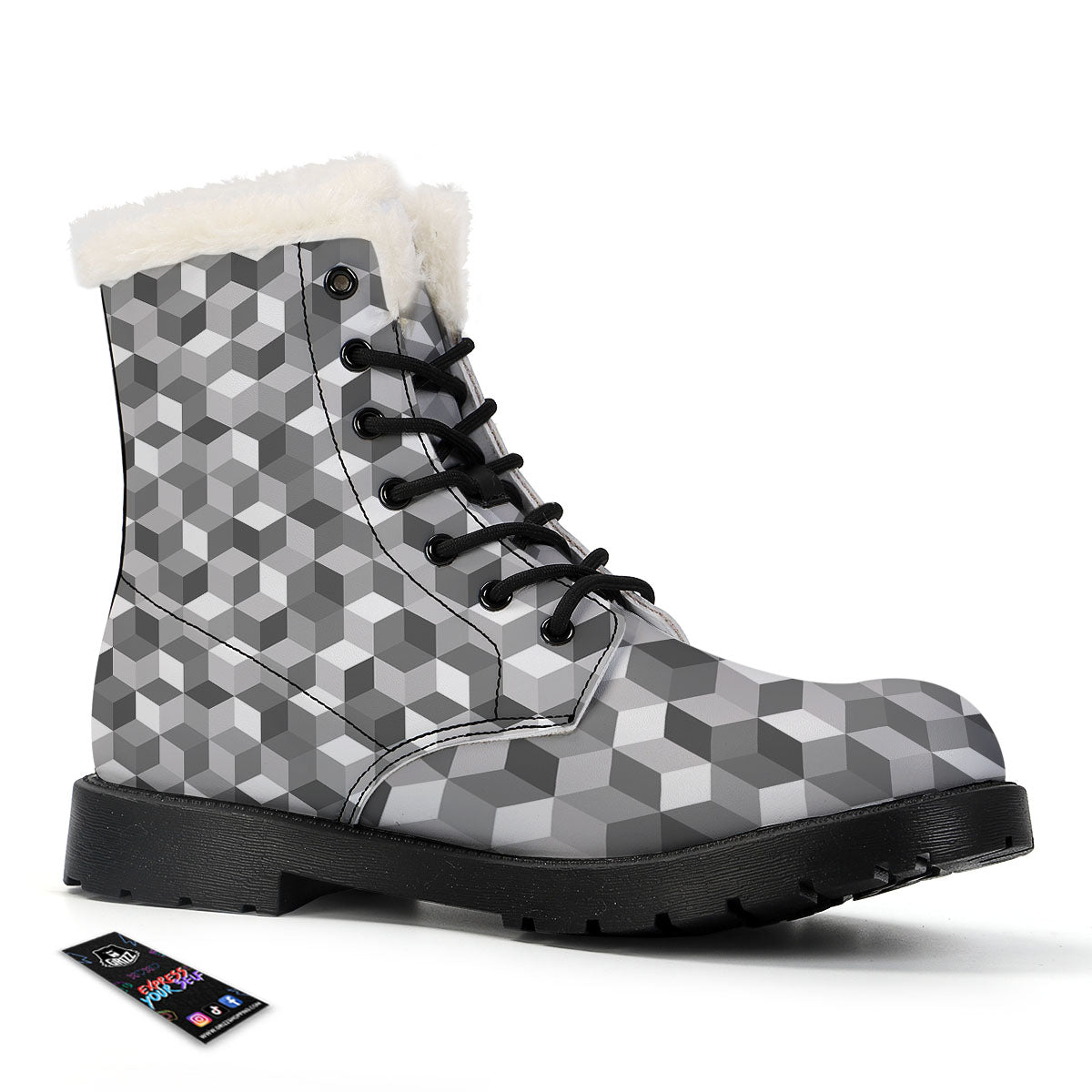 Cube Shape Grey Geometric Print Pattern Winter Boots-grizzshop