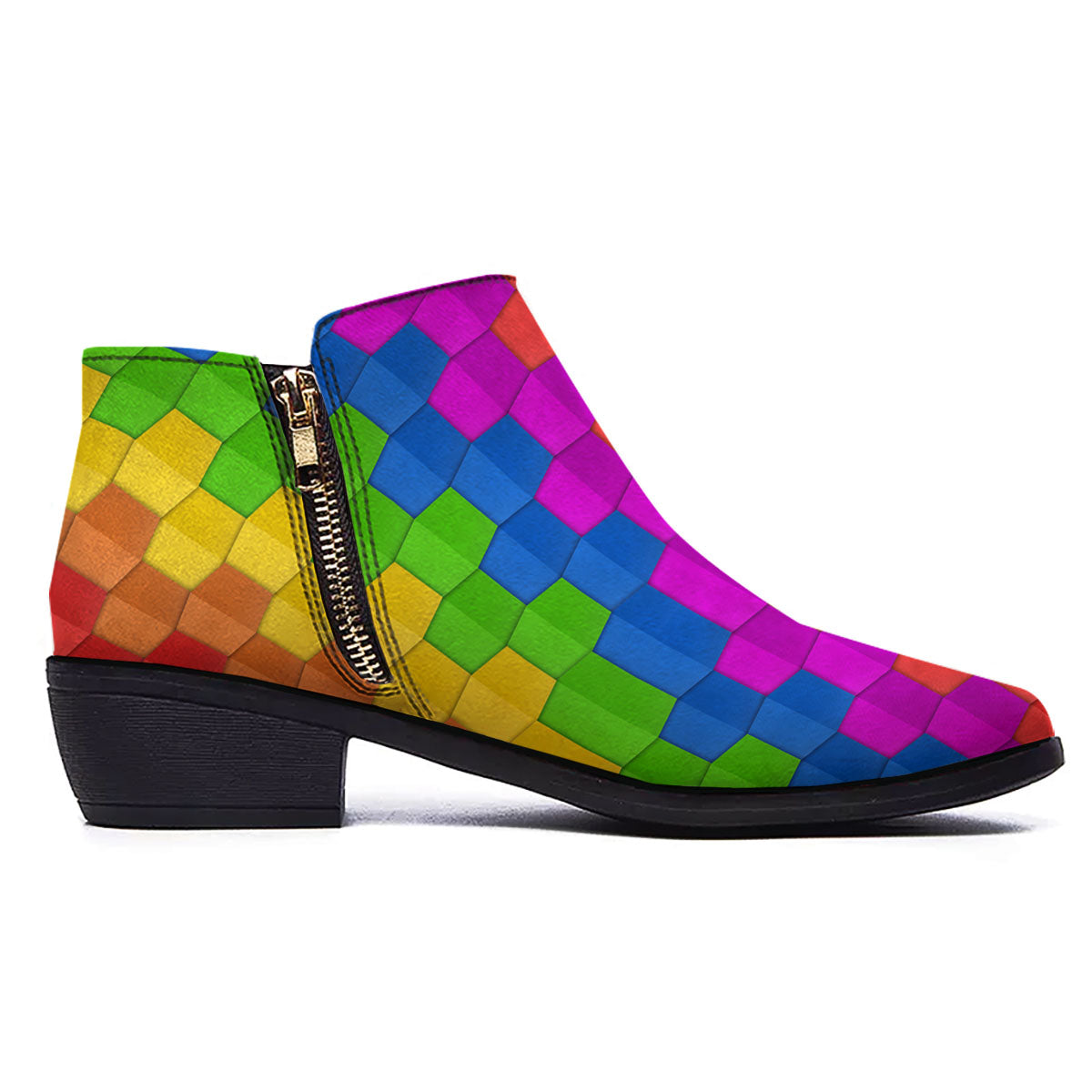 Cubes Rainbow Print Pattern Ankle Boots-grizzshop