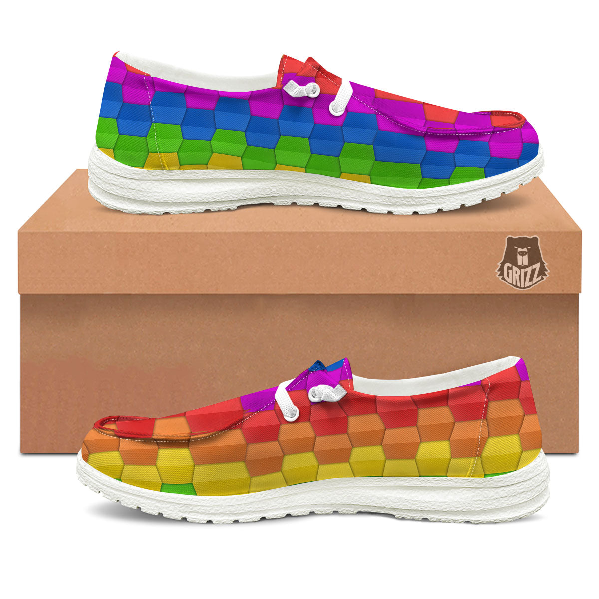 Cubes Rainbow Print Pattern Black Loafers-grizzshop