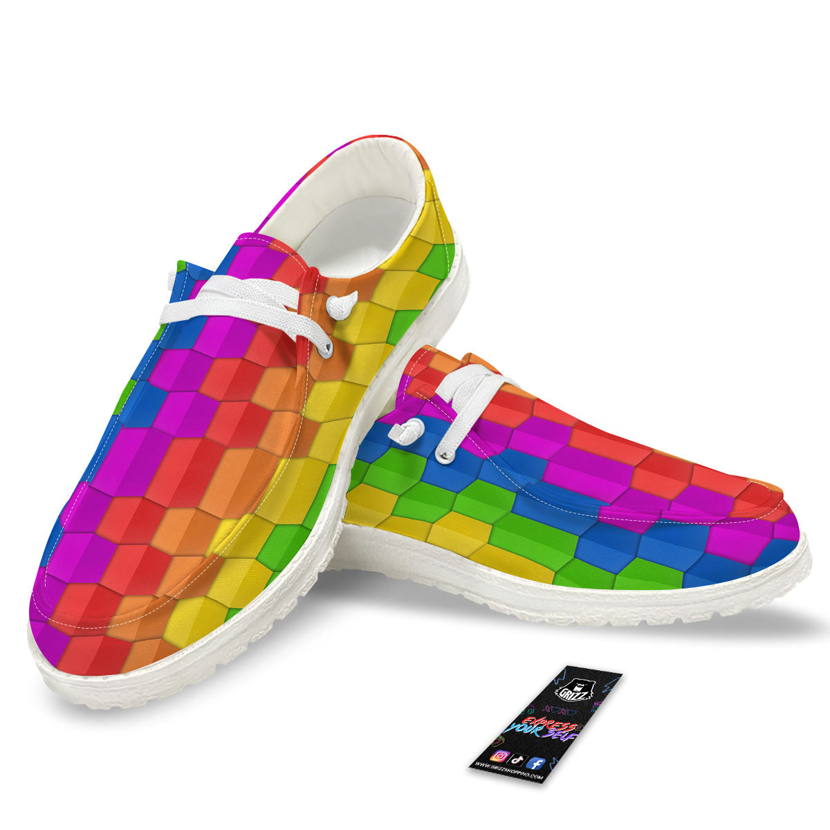 Cubes Rainbow Print Pattern Black Loafers-grizzshop