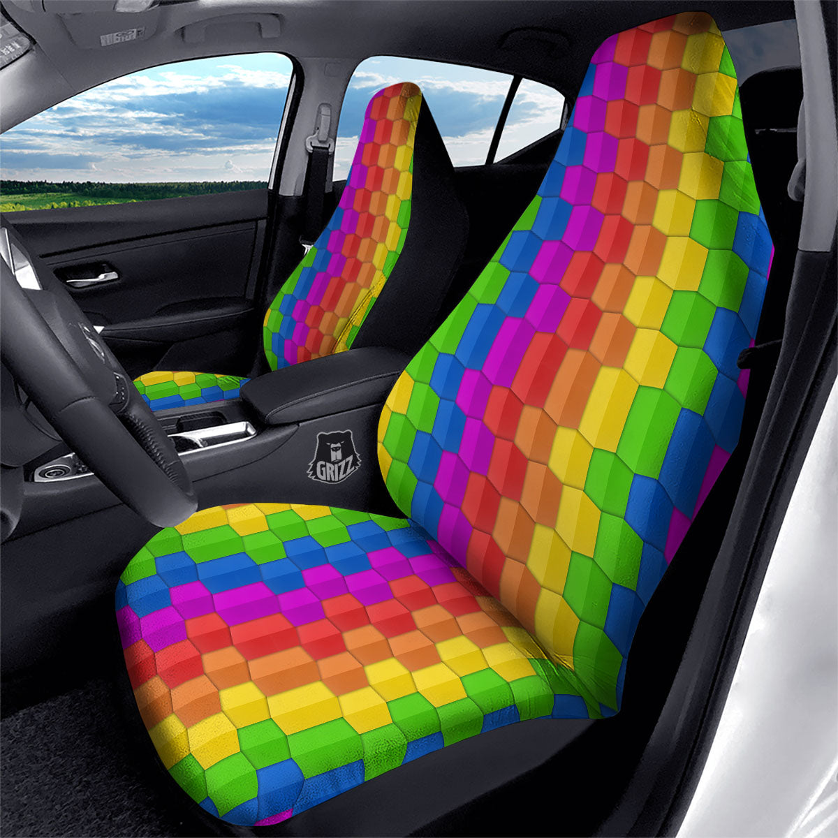 Cubes Rainbow Print Pattern Car Seat Covers-grizzshop