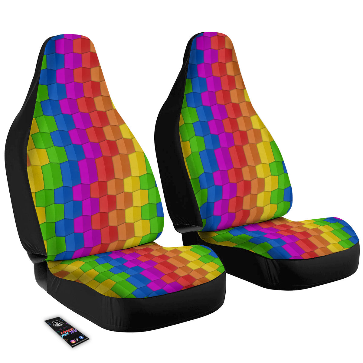 Cubes Rainbow Print Pattern Car Seat Covers-grizzshop