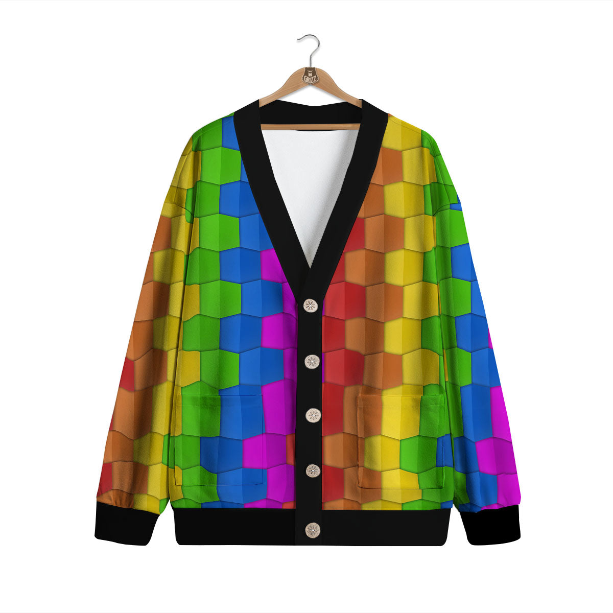 Cubes Rainbow Print Pattern Cardigan-grizzshop