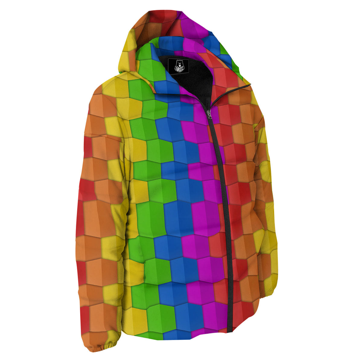 Cubes Rainbow Print Pattern Down Jacket-grizzshop