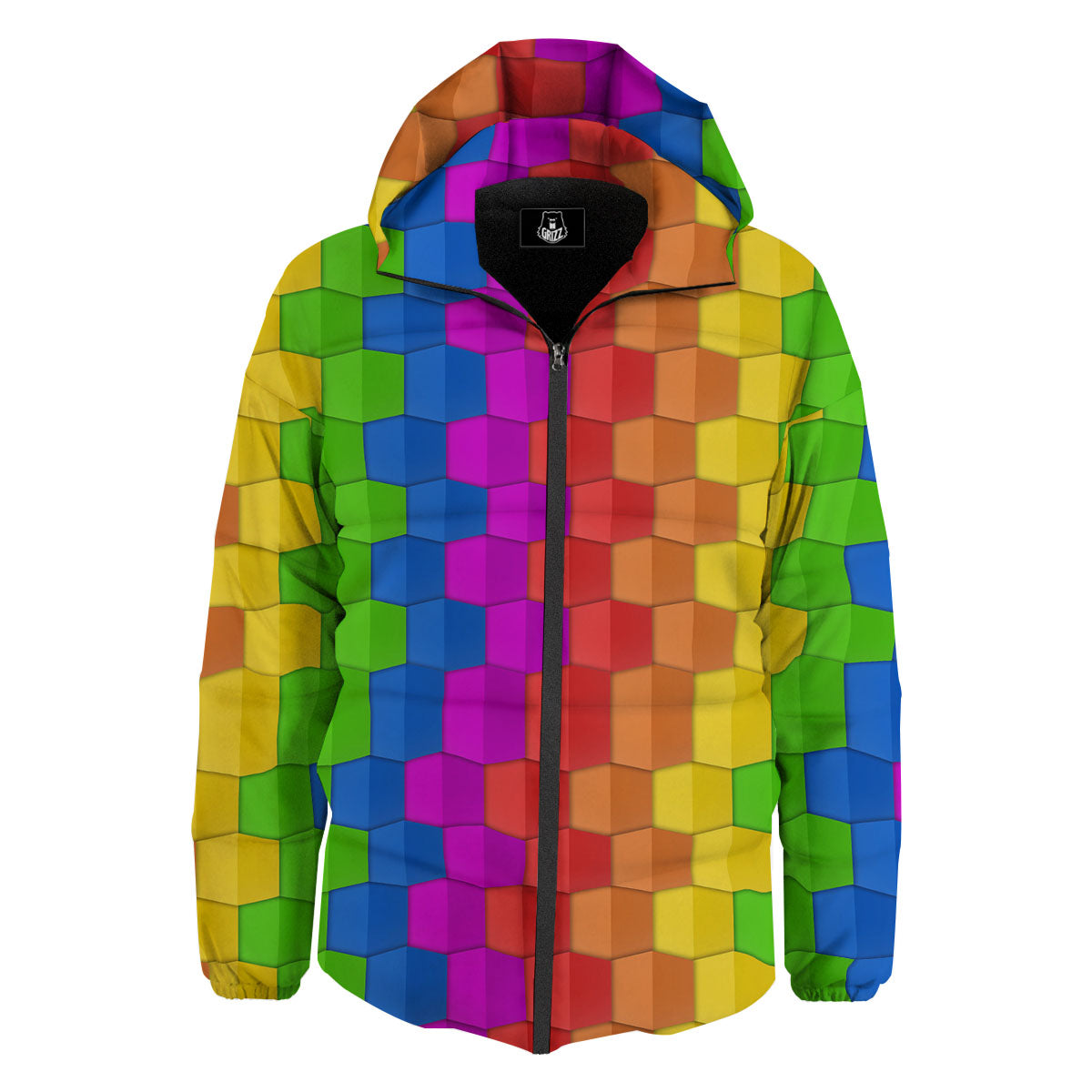Cubes Rainbow Print Pattern Down Jacket-grizzshop