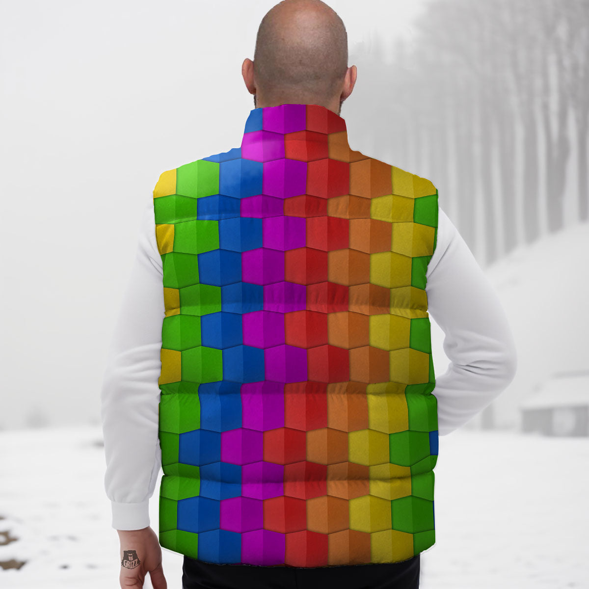 Cubes Rainbow Print Pattern Down Vest