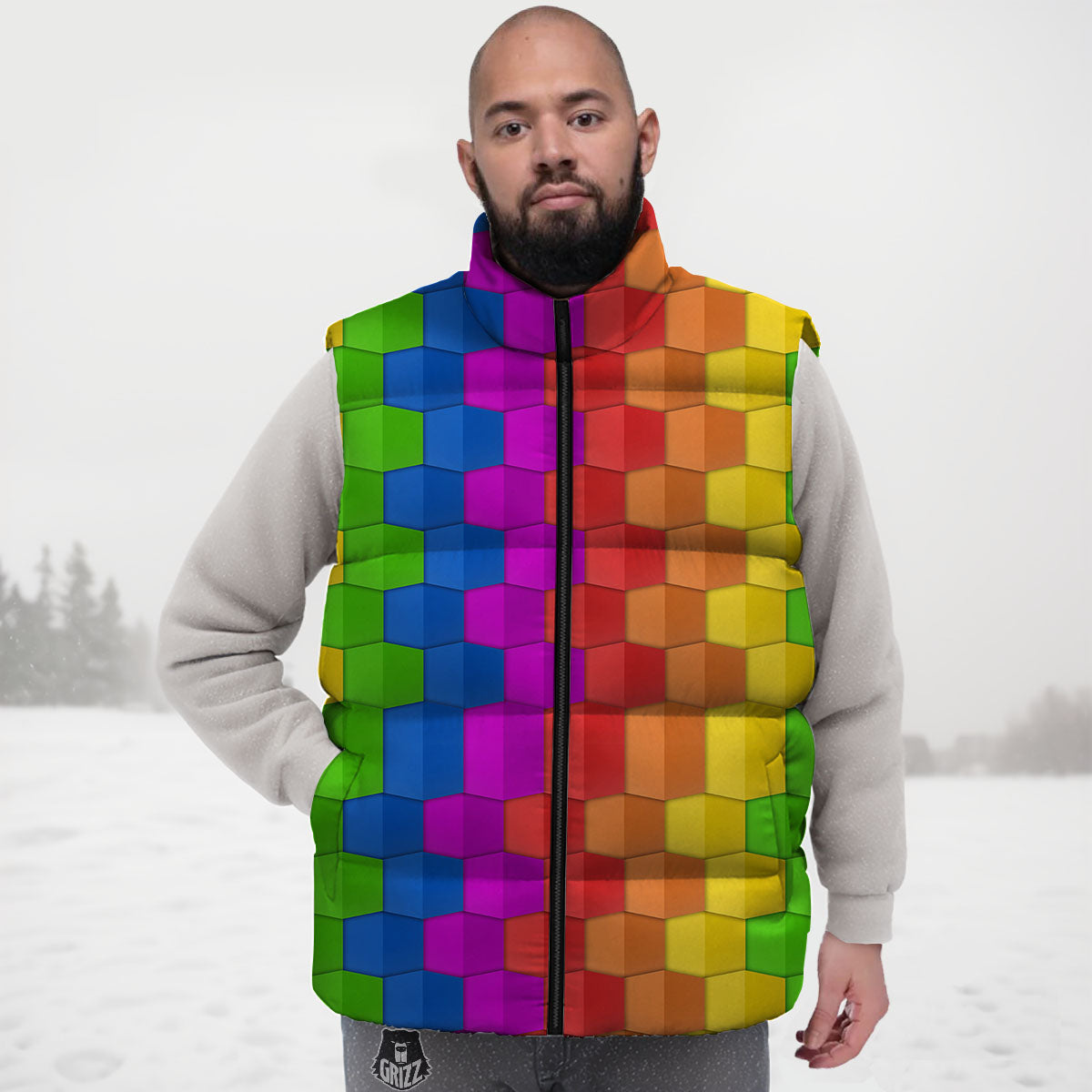 Cubes Rainbow Print Pattern Down Vest