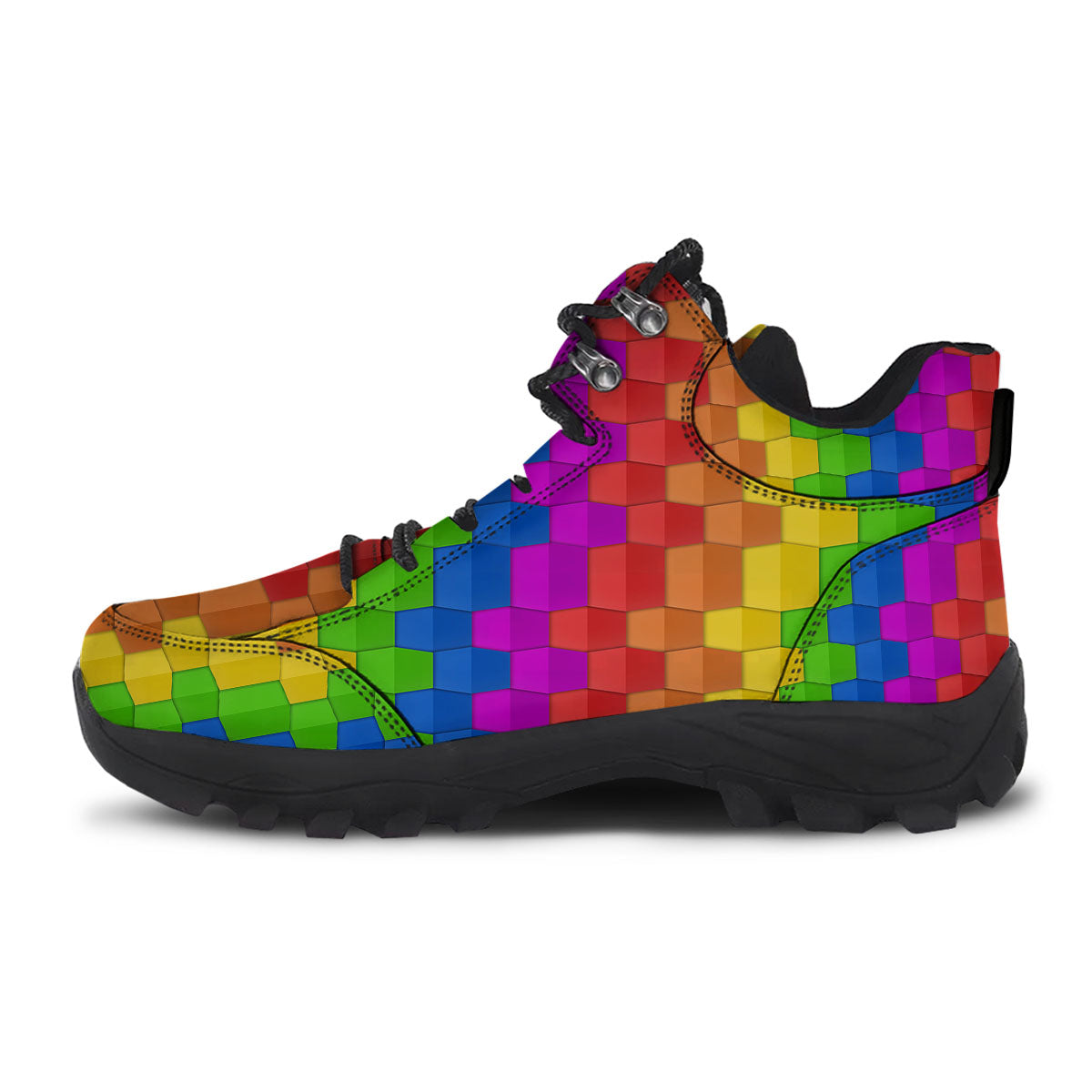 Cubes Rainbow Print Pattern Hiking Shoes-grizzshop
