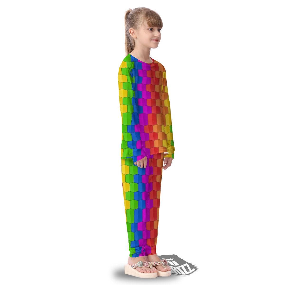 Cubes Rainbow Print Pattern Kid's Pajamas-grizzshop
