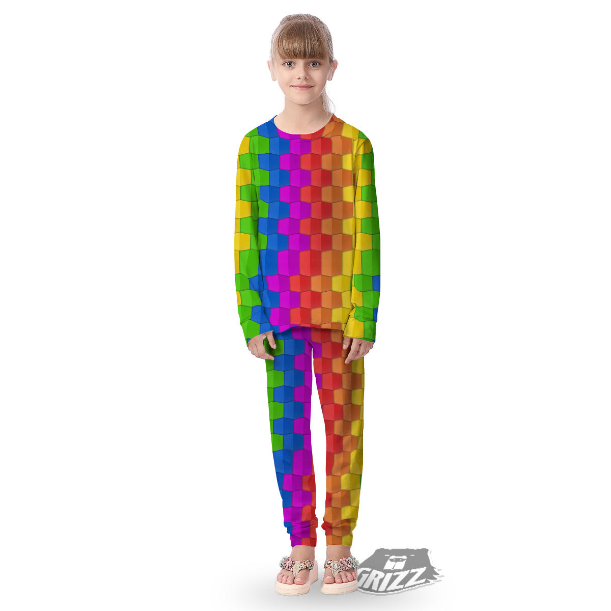 Cubes Rainbow Print Pattern Kid's Pajamas-grizzshop