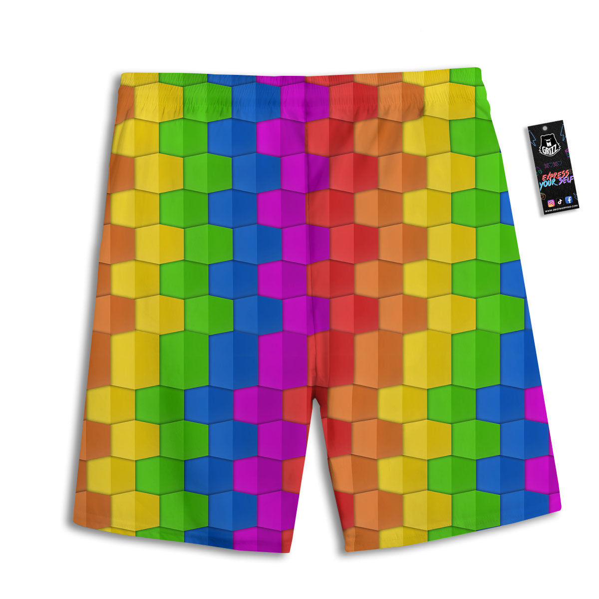 Cubes Rainbow Print Pattern Men's Athletic Shorts