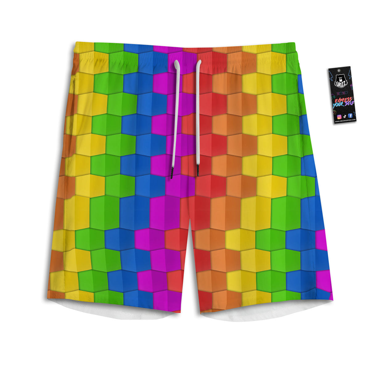 Cubes Rainbow Print Pattern Men's Athletic Shorts