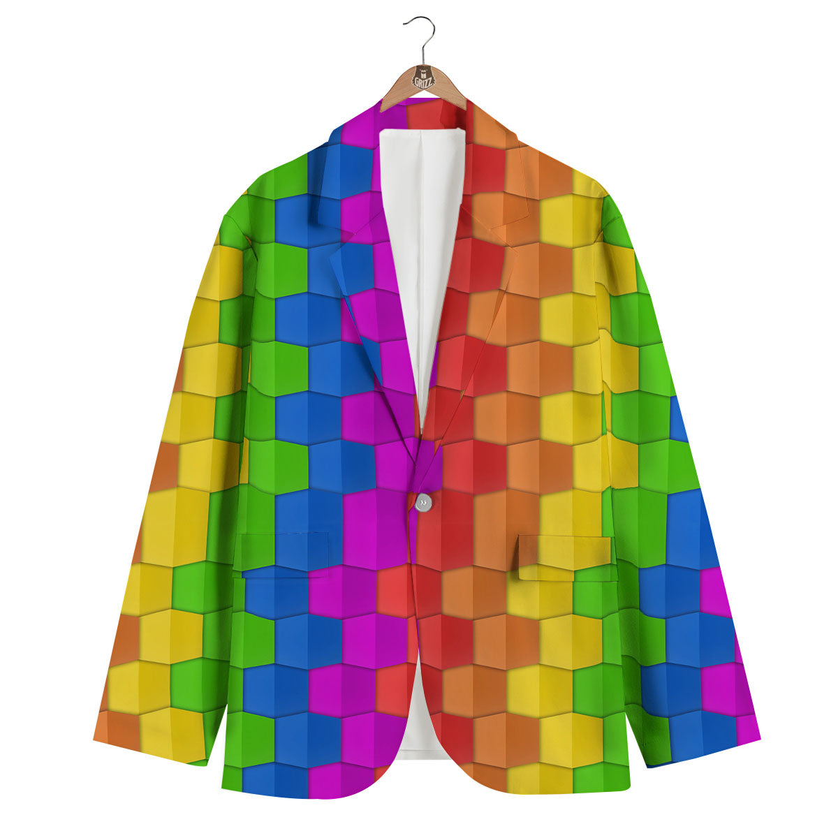 Cubes Rainbow Print Pattern Men's Blazer-grizzshop