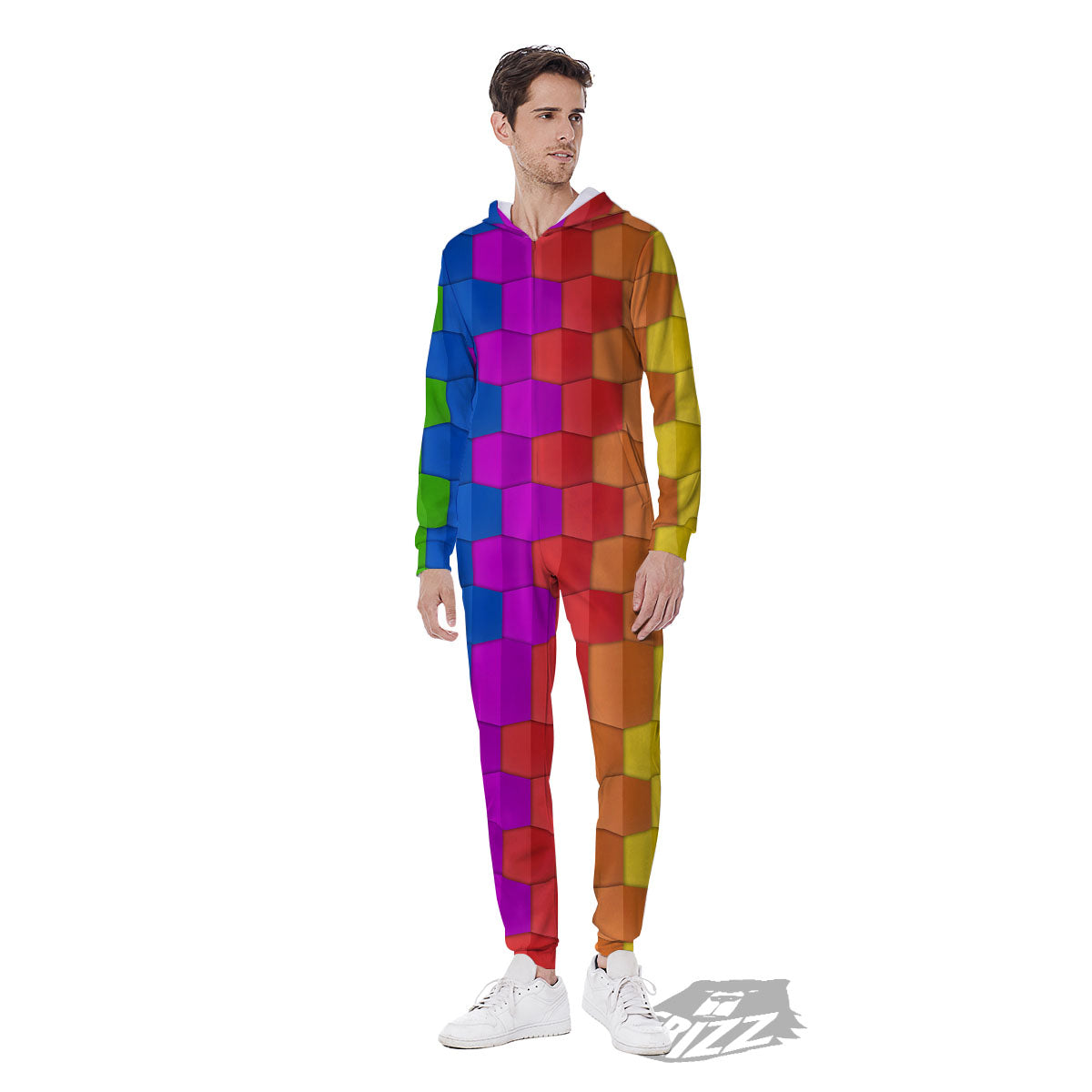 Cubes Rainbow Print Pattern Men's Jumpsuit-grizzshop