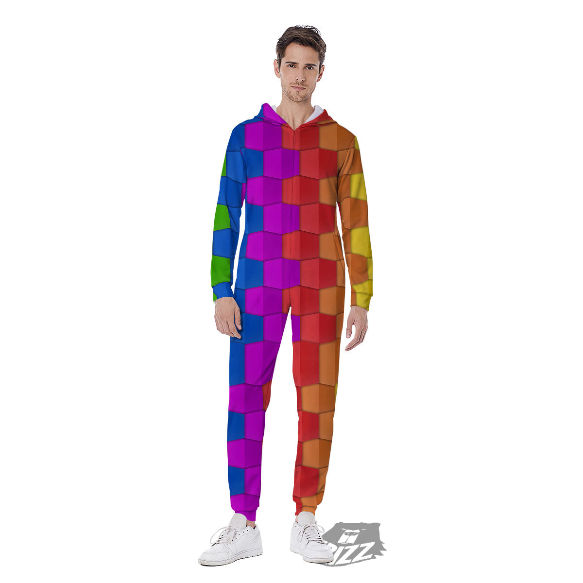 Cubes Rainbow Print Pattern Men's Jumpsuit-grizzshop