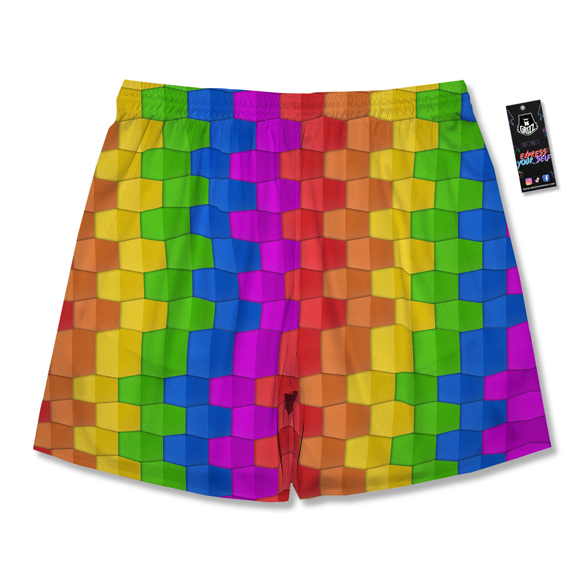 Cubes Rainbow Print Pattern Men's Running Shorts-grizzshop