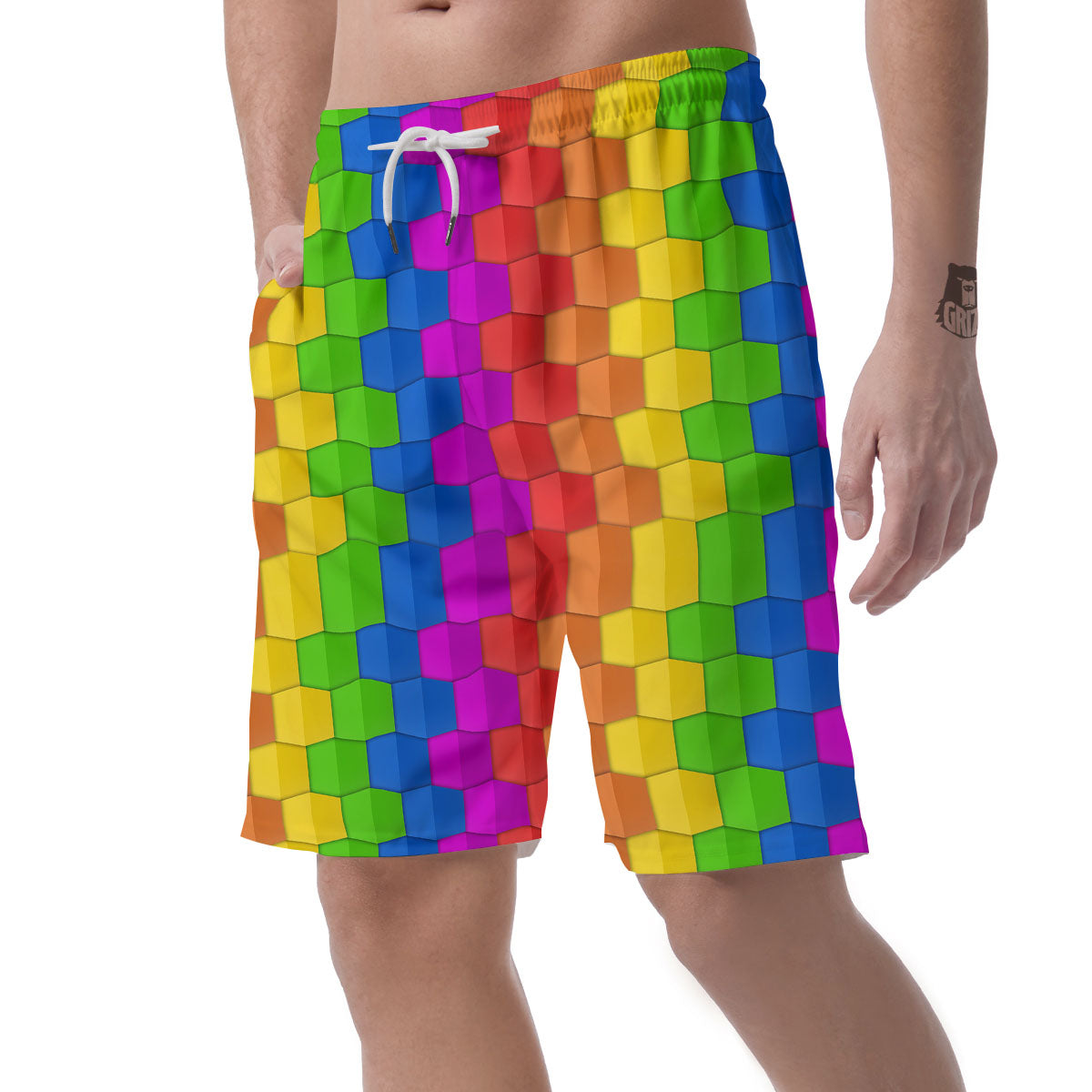Cubes Rainbow Print Pattern Men's Shorts-grizzshop