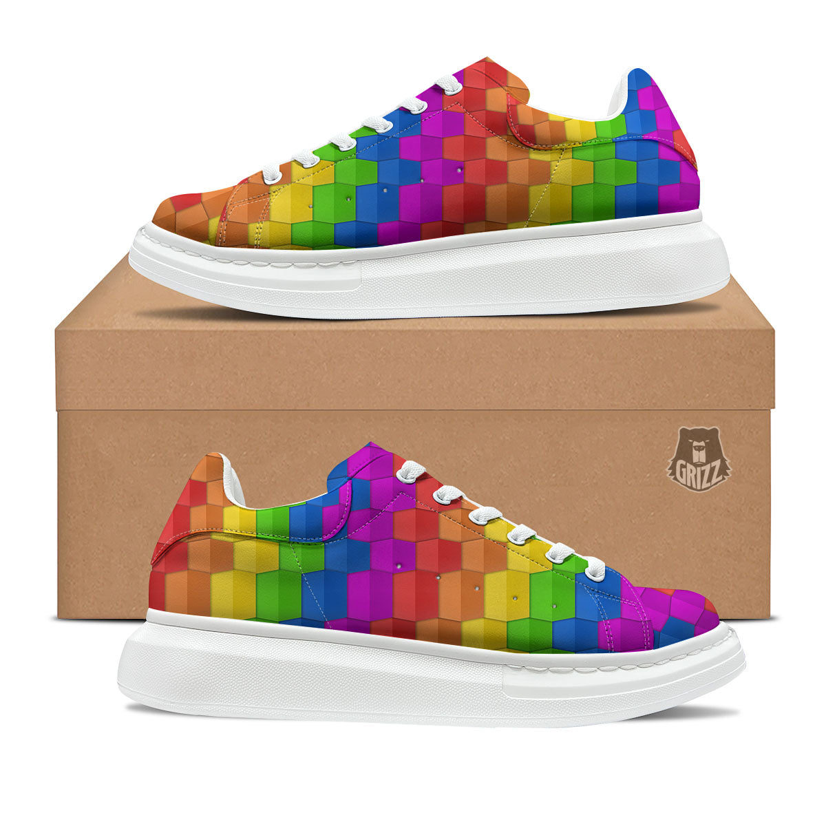 Cubes Rainbow Print Pattern Platform Shoes-grizzshop