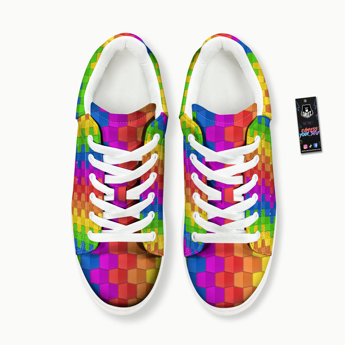 Cubes Rainbow Print Pattern Platform Shoes-grizzshop