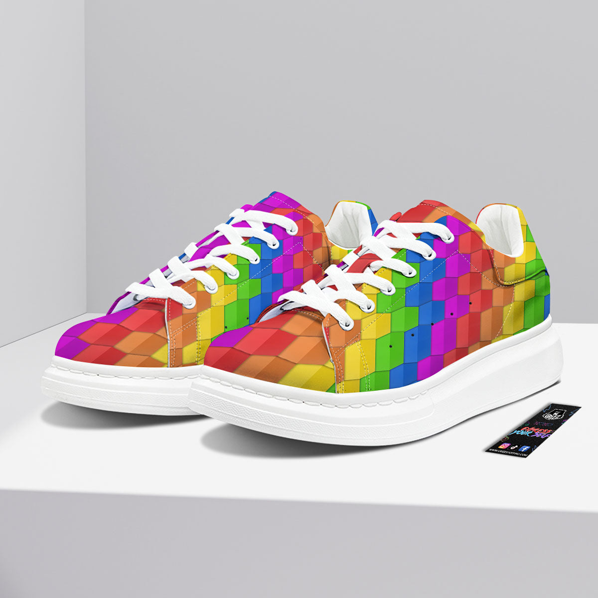 Cubes Rainbow Print Pattern Platform Shoes-grizzshop