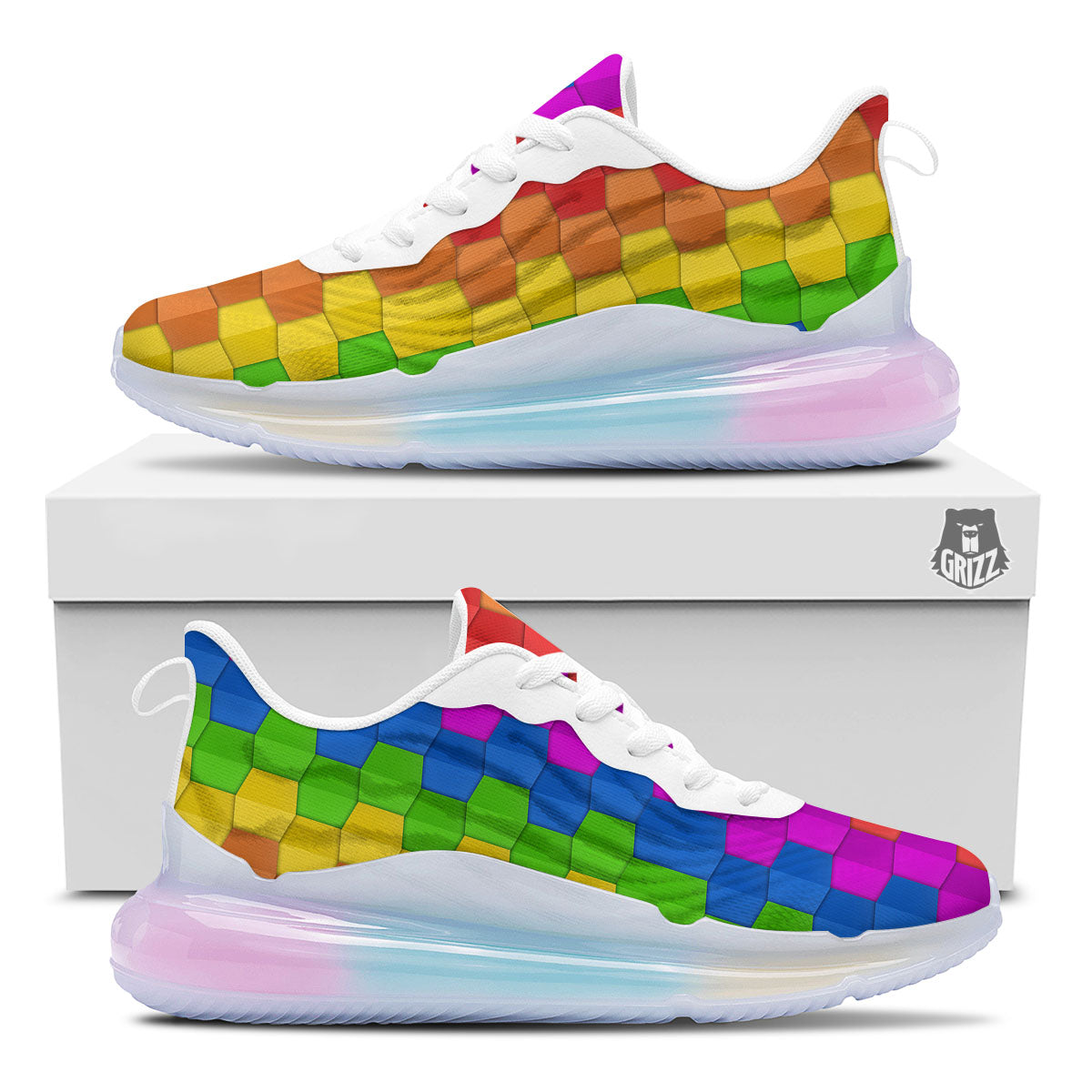 Cubes Rainbow Print Pattern Running Sneakers-grizzshop