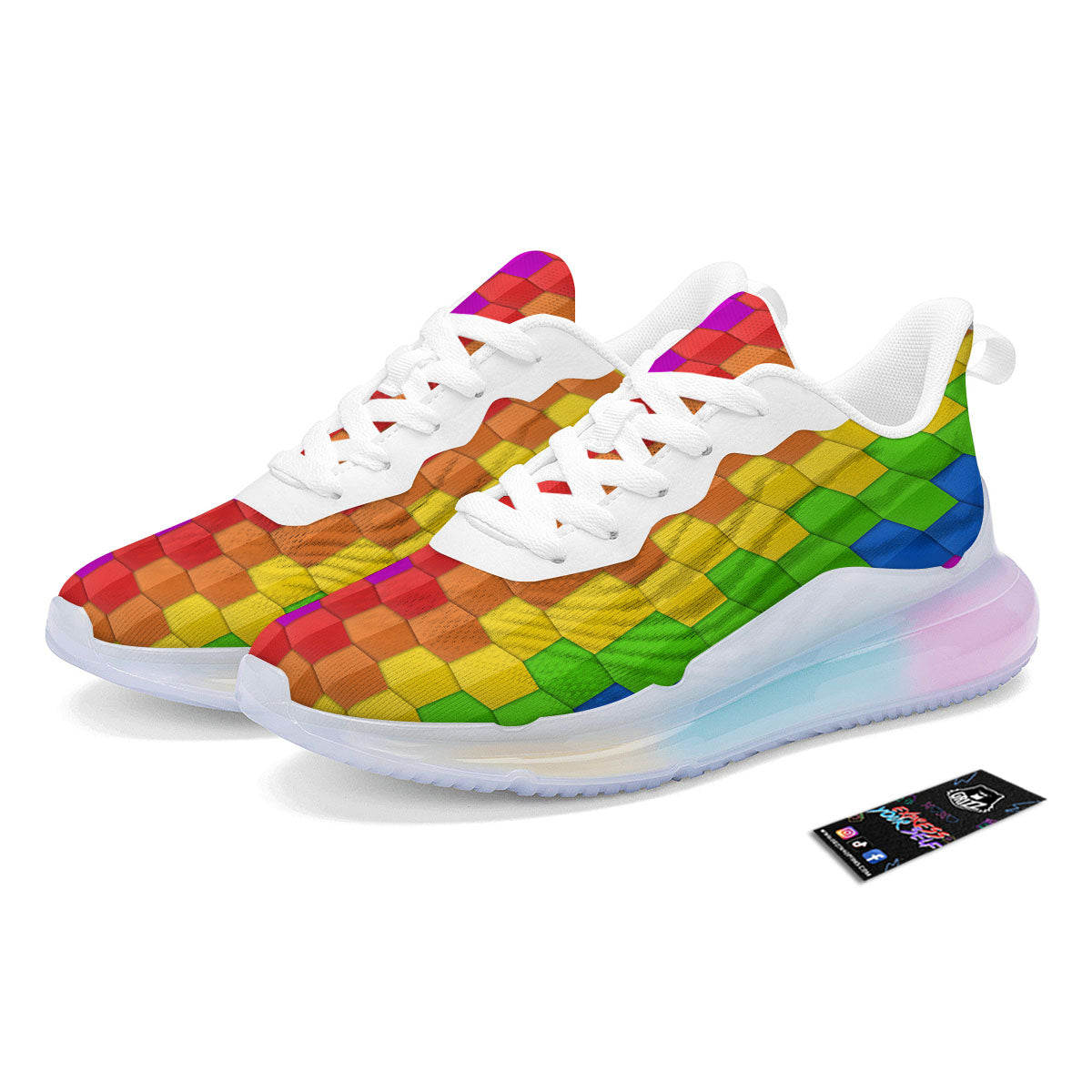 Cubes Rainbow Print Pattern Running Sneakers-grizzshop
