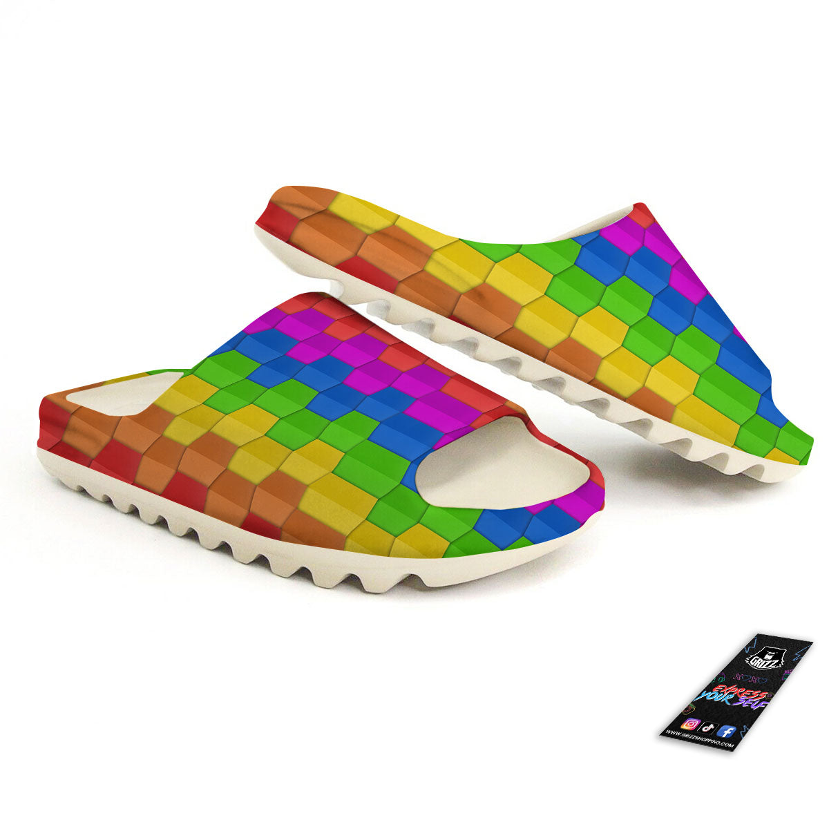 Cubes Rainbow Print Pattern Sandals-grizzshop