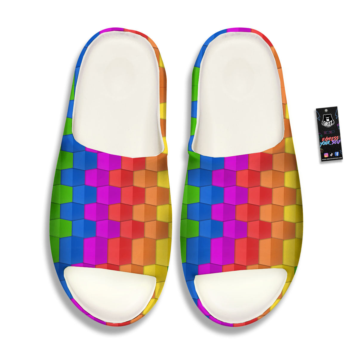 Cubes Rainbow Print Pattern Sandals-grizzshop