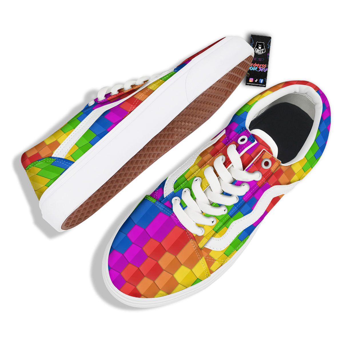 Cubes Rainbow Print Pattern Skate Shoes-grizzshop