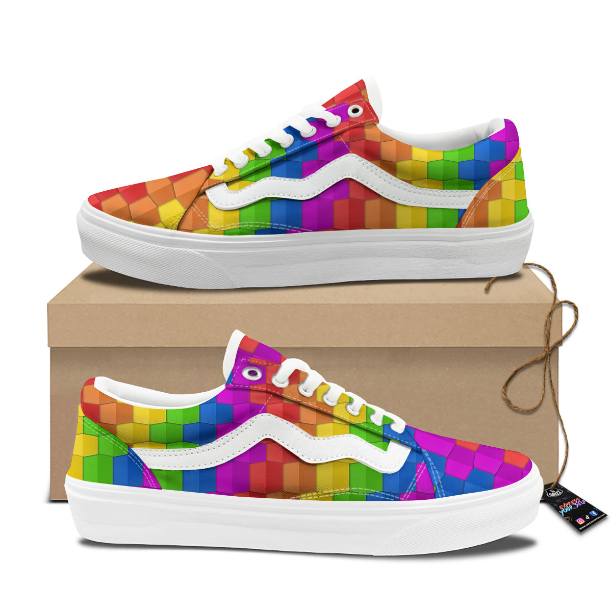 Cubes Rainbow Print Pattern Skate Shoes-grizzshop